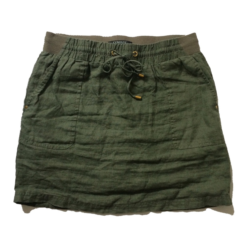 Ellen Tracy Company 100% Linen Olive Skirt Skort